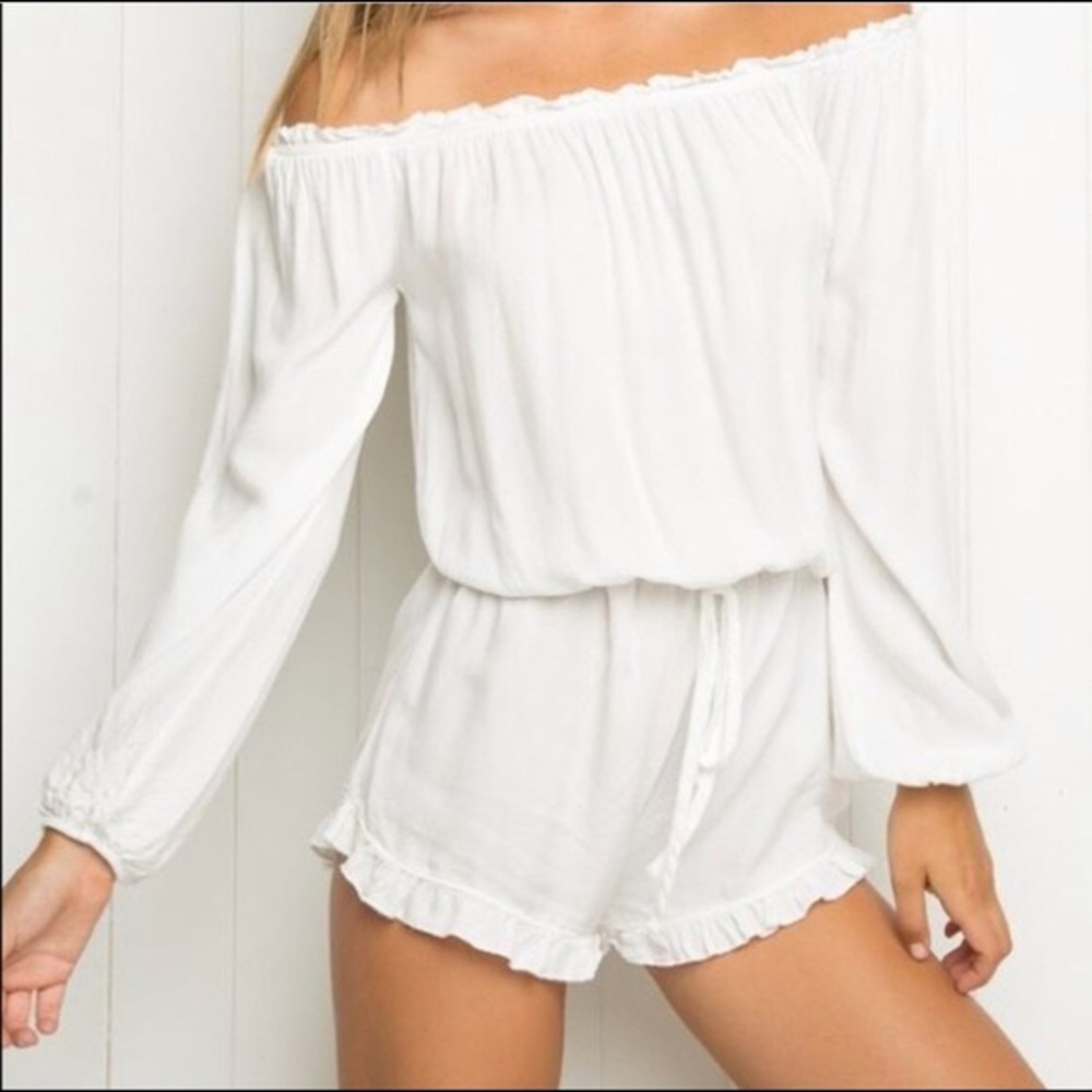 John Galt White Off the Shoulder Romper